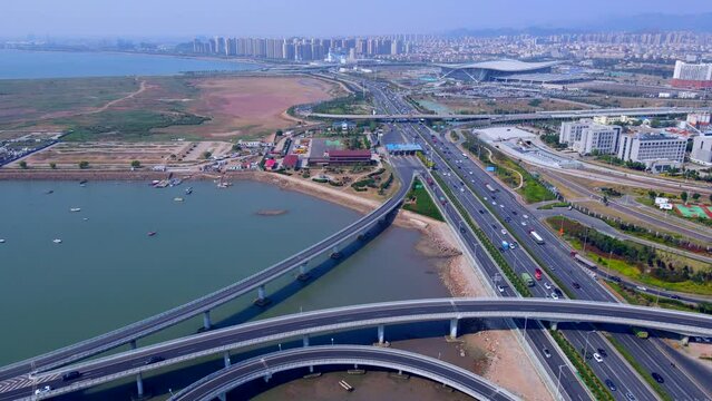 Aerial photography of Qingdao Jiaozhou Bay Bridge