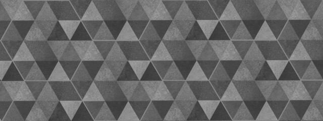 Plakat Abstract gray grey triangular cement concrete stone mosaic tiles, tile mirror or wallpaper texture with geometric hexagon triangles background banner panorama..