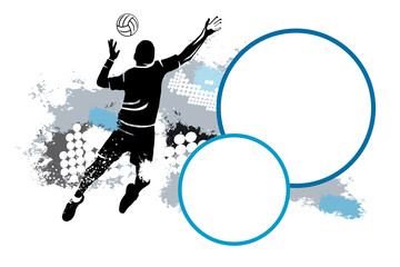 Volleyball sport graphic with dynamic background and buttons.