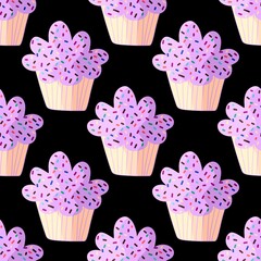 Cupcake seamless cartoon pattern for fabrics and packaging and linens and kids and wrapping paper and kitchen
