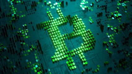  Cryptocurrency transaction concept. Digital currency. Bitcoin. Crypto wallet. Blockchain. Mining. 3d Illustration