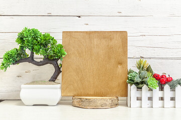 Wooden sign mockup on a light background