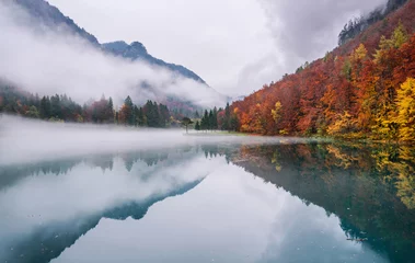 Herbstreflexionen am Emerald Lake. Standort ist das Zavrsnica-Tal in Slowenien. © gljivec