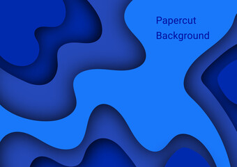 Abstract blue papercut background, Wave pattern paper cut shapes, Sea wave dynamic shapes, Modern poster