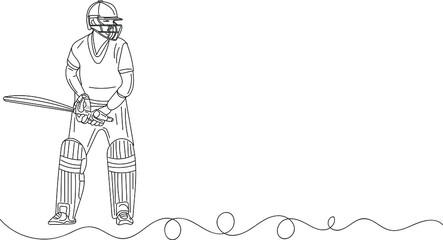 Cricket Logo, Cricket Vector, Sketch Drawing of perfect cricket batting stance, Batsman line art illustration silhouette