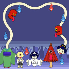 お化けのフレーム素材（アウトラインあり）