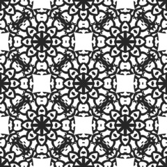 Lace black seamless pattern with flowers on white background