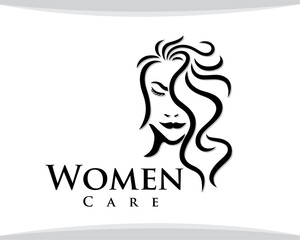 women face with hair style drawn art logo symbol template illustration inspiration for salon spa beauty care