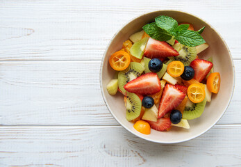 Healthy fresh fruit salad in a bowl