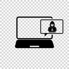Hacker  icon. Hacker with laptop computer stealing confidential data, personal information and credit card detail. Hacking concept.