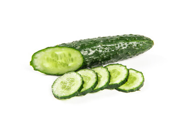 Cucumber slices on white background. Cucumber Clipping Path.
