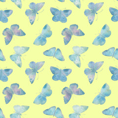 Plakat Seamless pattern Watercolor butterflies on a bright background. Botanical background of butterflies for design, wallpapers, wrapping paper, textiles.