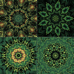 Set of abstract indian pattern with mandalas vector red background colorful template for textile carpet