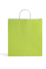 Green handle paper bag isolated on white