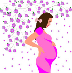 Obraz na płótnie Canvas Pregnant woman with sakura flowers