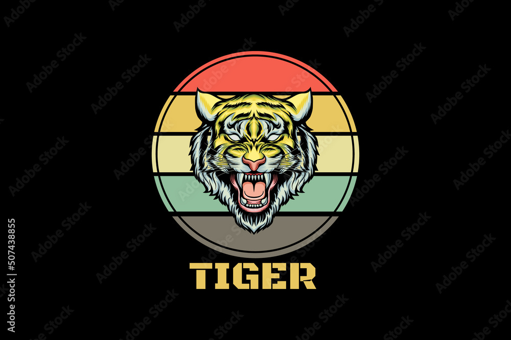 Sticker Tiger retro vintage landscape design