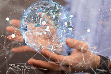 Global network. Blockchain. 3D illustration. Neural networks and artificial intelligence. Abstract
