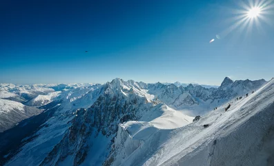 Foto auf Acrylglas Mont Blanc Landscape of Aiguille du Midi, Chamonix Mont Blanc valley, France