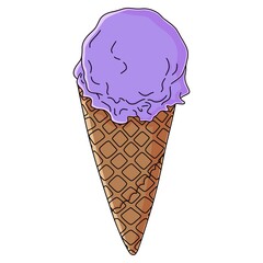 Cartoon purple ice cream cone illustration on white background 