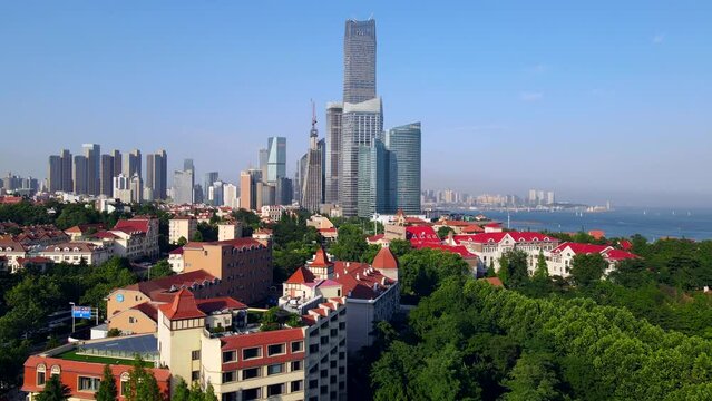 Aerial photography of Qingdao city coastline large format