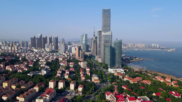 Aerial photography of Qingdao city coastline large format