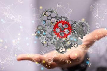 gear system data. Connecting lines and dots.Big data visualization