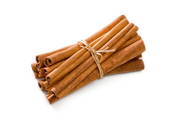Cinnamon sticks bunch isolated on a white.