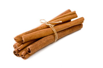 Cinnamon sticks bunch isolated on a white.