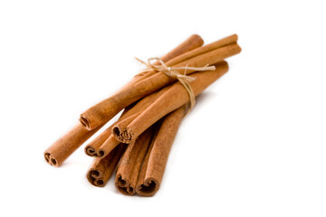 Cinnamon sticks bunch isolated on a white.