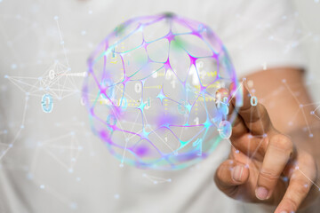 connected symbols for digital, interactive and global communication concept