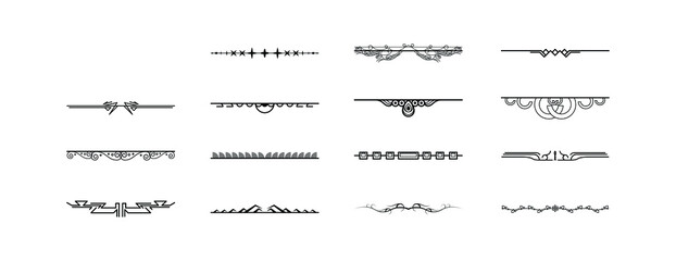 Set Black Simple Line Collection Doodle Border Elements Vector Design Style Sketch Isolated Illustration For Banner