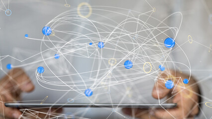 Global network. Blockchain. 3D illustration. Neural networks and artificial intelligence. Abstract