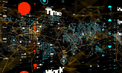 Neural network 3D illustration. Big data and cybersecurity
