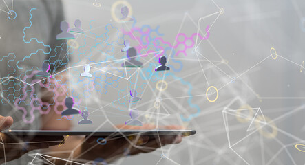 Neural network concept. Connected cells with links.