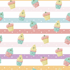 seamless pattern with cute ice cream in pastel color background