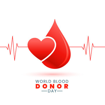 world blood donor day heart and blood drop with heartbeat line concept poster