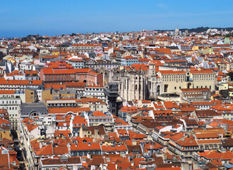 Fototapeta na wymiar Aerial view of Santa Justa or Carmo lift or elevator in the city of Lisbon, Portugal