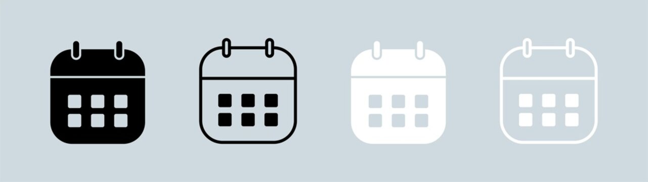 Calendar Icon collection in black and white colors. Appointment schedule flat icon icon.