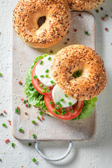 Homemade and spring golden bagels for healthy and fresh breakfast.