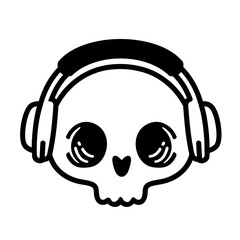 Skull with headphones vector illustration. Cut Head of character in headphones. Design element for poster, emblem, sign, t shirt. Sound technology concept for online games topic or tattoo template
