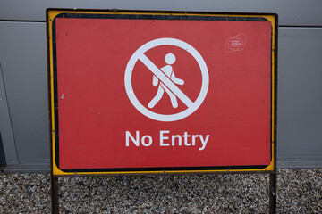Red and white no entry sign at London Southend airport (SEN) in UK