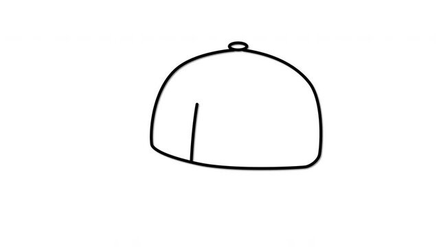 Cap, baseball cap outline self drawing animation. Line art, white background.