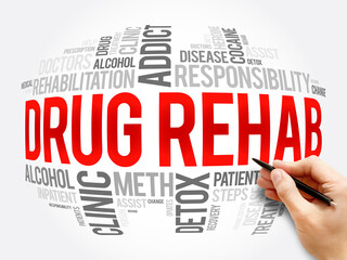 Drug Rehab word cloud collage, health concept background