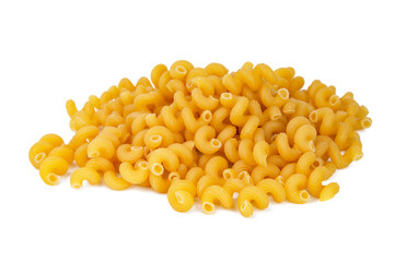 Cavatappi dry pasta organic product isolated on the white background yellow