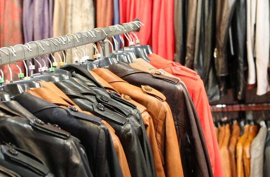 Handcrafted Genuine LEATHER Jackets For Sale In The Trendy Leather Goods Shop In The Mall