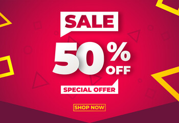 Web Vector illustration Sale red banner template design, Big sale special up to 50% off. Super Sale, end of season special offer banner.
