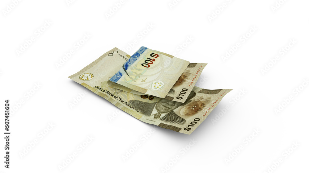 Poster 3d rendering of double 100 bahamian dollar isolated on white background