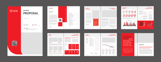 Proposal Cover + 12 pages of persuasive and editable multipurpose layout with profile, charts, timeline, case study template. Perfect for every company categories.
