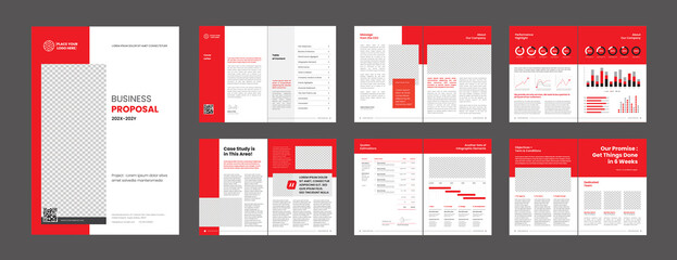 Proposal Cover + 12 pages of persuasive and editable multipurpose layout with profile, charts, timeline, case study template. Perfect for every company categories.