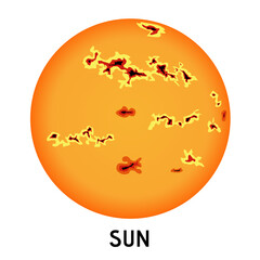 Realistic Sun icon in flat style. Solar system space object on isolated background